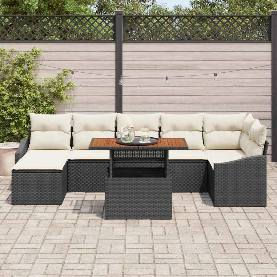 Ensemble de canapé de jardin 8 pcs Noir et Crème - 3