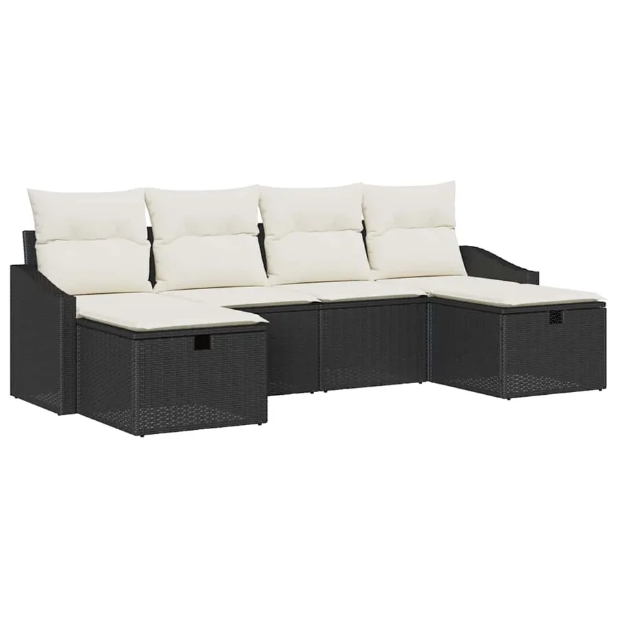Ensemble de canapé de jardin avec coussin 6 pcs Noir Poly rotin - 2