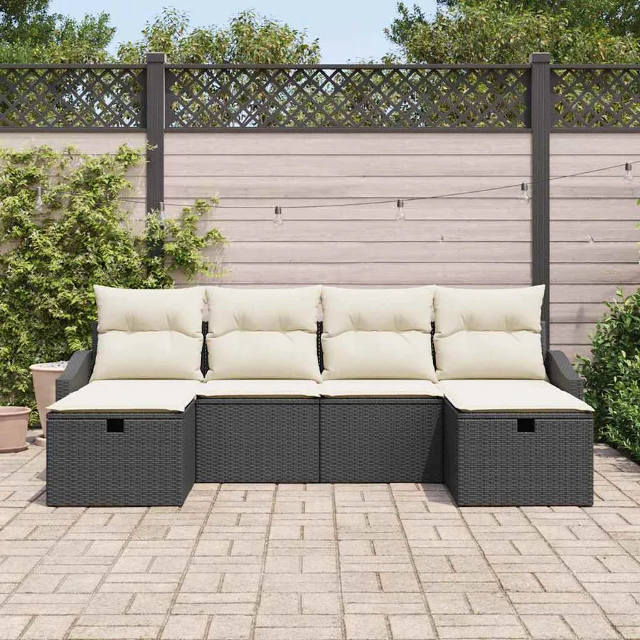 Ensemble de canapé de jardin avec coussin 6 pcs Noir Poly rotin - 3