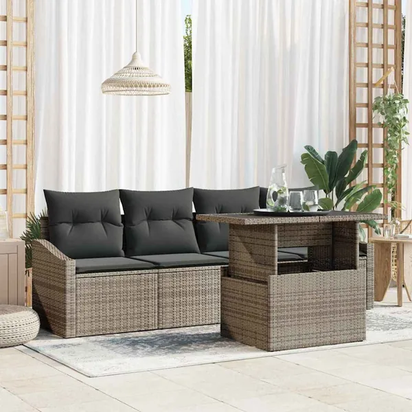 Ensemble de canapé de jardin avec coussin 5 pcs Gris polyrotin