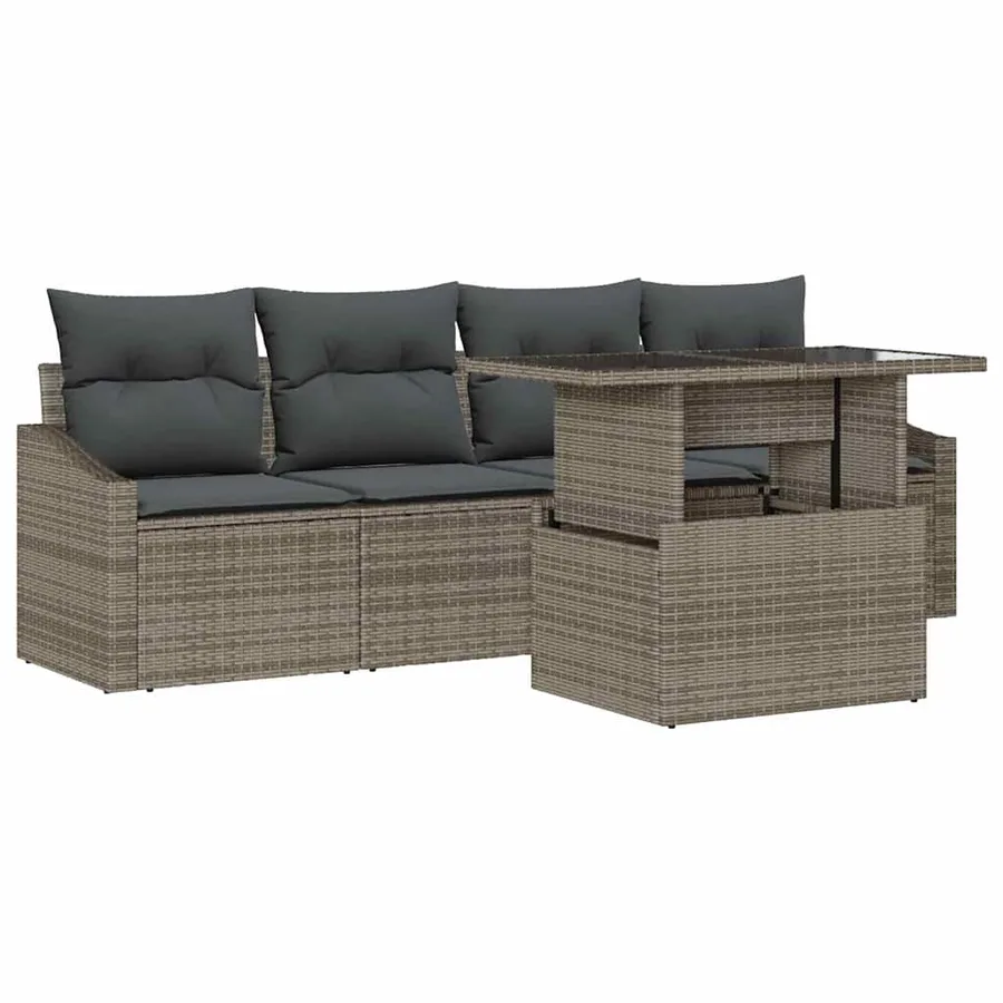 Ensemble de canapé de jardin avec coussin 5 pcs Gris polyrotin - 2