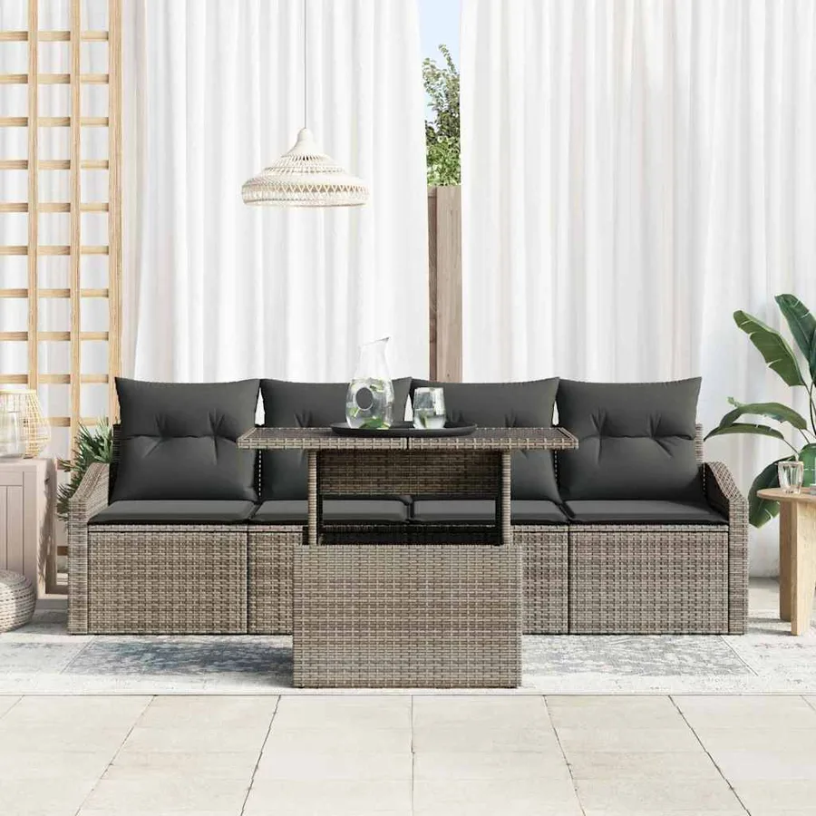 Ensemble de canapé de jardin avec coussin 5 pcs Gris polyrotin - 3