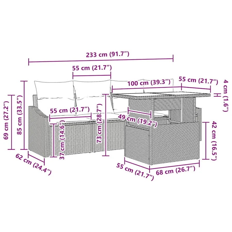 Ensemble de canapé de jardin avec coussin 5 pcs Gris polyrotin - 8