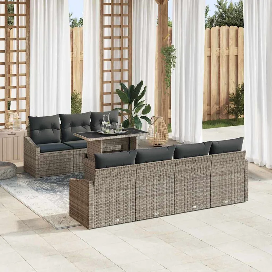 Ensemble de canapé de jardin avec coussin 8 pcs Gris polyrotin