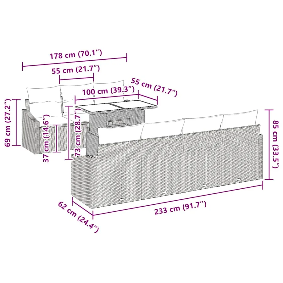 Ensemble de canapé de jardin avec coussin 8 pcs Gris polyrotin - 10