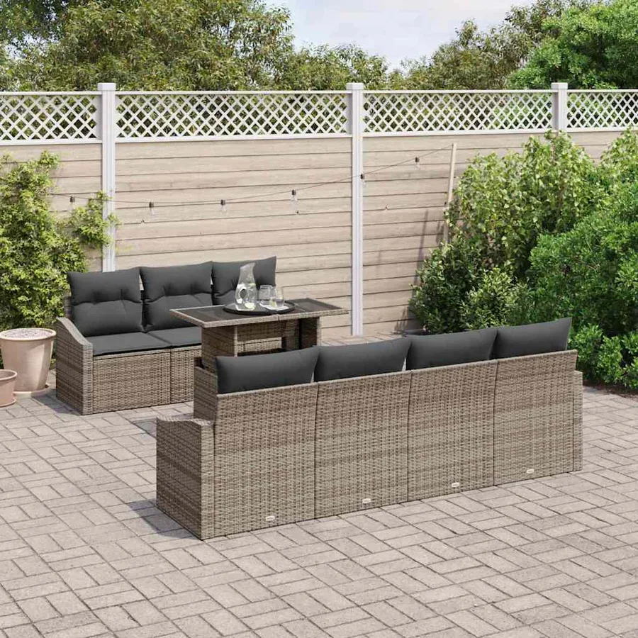 Ensemble de canapé de jardin avec coussin 8 pcs Gris polyrotin - 3