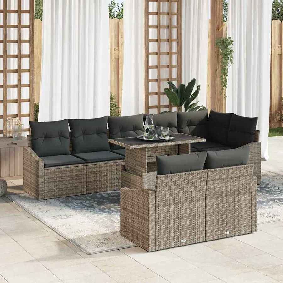 Ensemble de canapé de jardin avec coussin 9 pcs Gris polyrotin