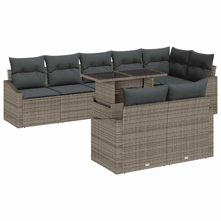 Ensemble de canapé de jardin avec coussin 9 pcs Gris polyrotin - 2