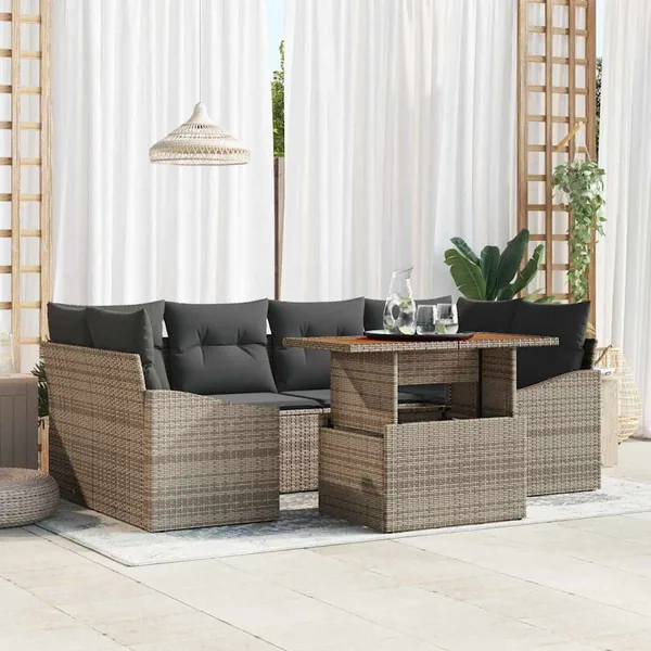 Ensemble de canapé de jardin 7 pc Gris et marron