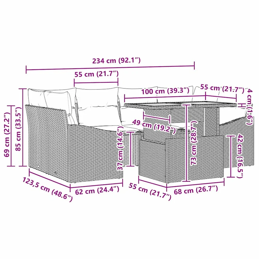 Ensemble de canapé de jardin 7 pc Gris et marron - 11