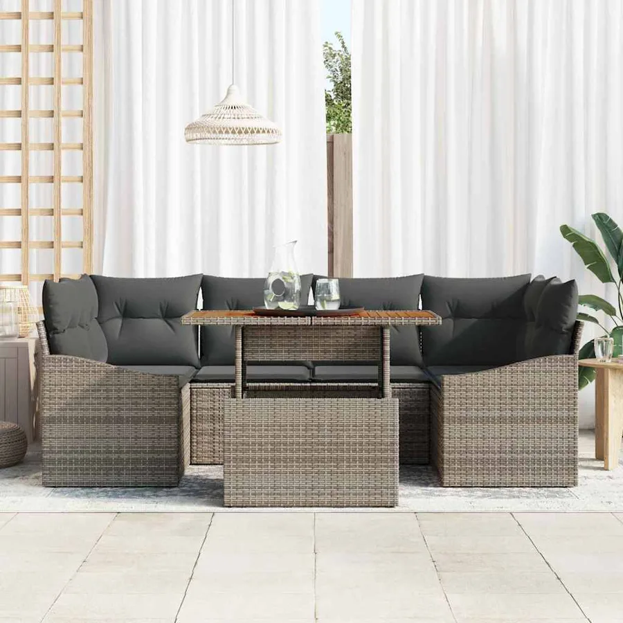 Ensemble de canapé de jardin 7 pc Gris et marron - 3