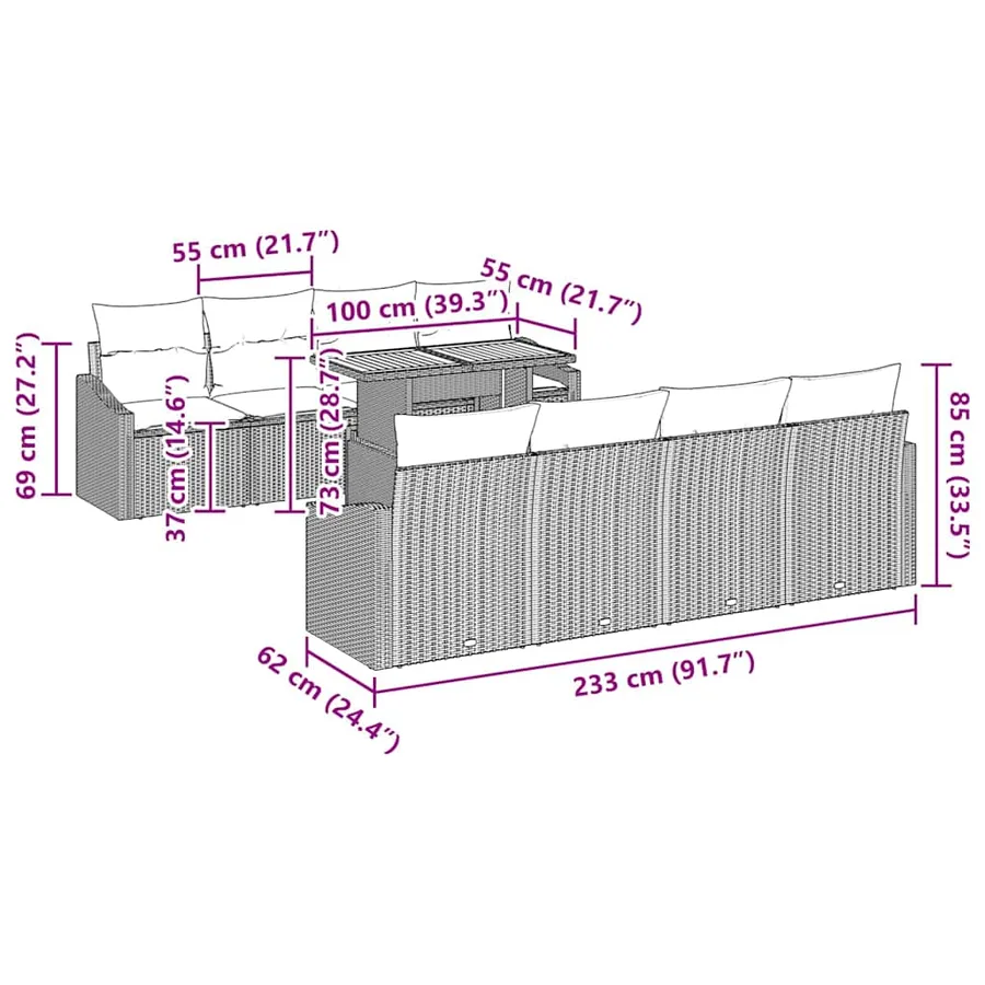 Ensemble de canapé de jardin 9 pc Gris et marron - 10