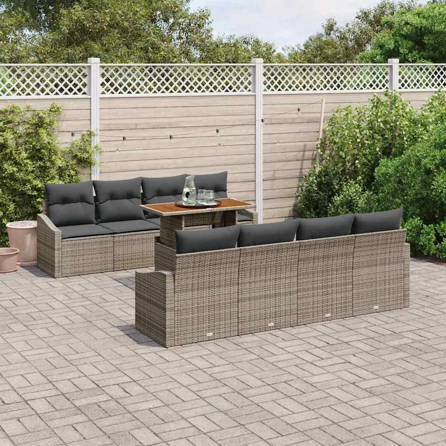Ensemble de canapé de jardin 9 pc Gris et marron - 3