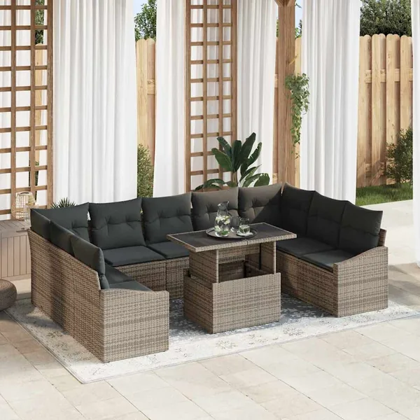 Ensemble de Canapés avec coussin 10 pcs Gris polyrotin
