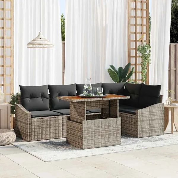 Ensemble de canapé de jardin 6 pc Gris et marron