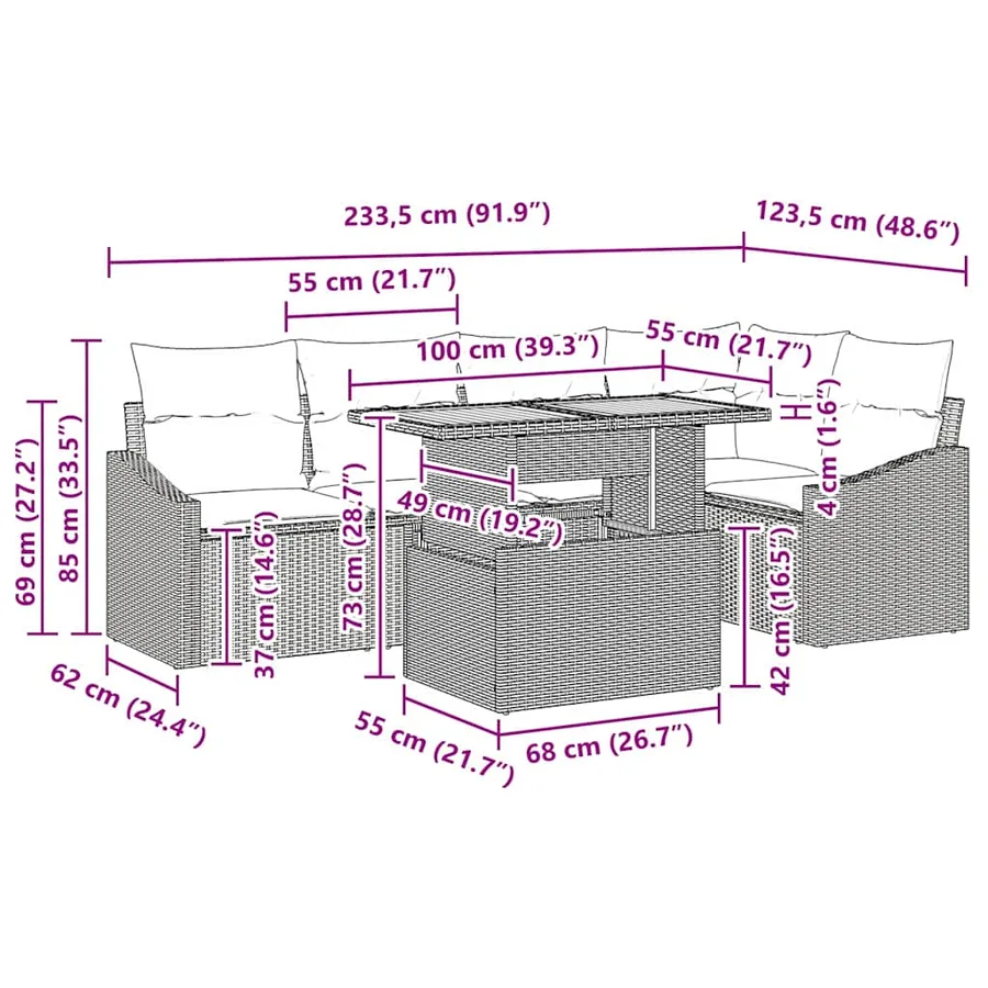 Ensemble de canapé de jardin 6 pc Gris et marron - 11