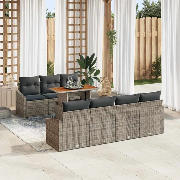 Ensemble de canapé de jardin 8 pc Gris et marron