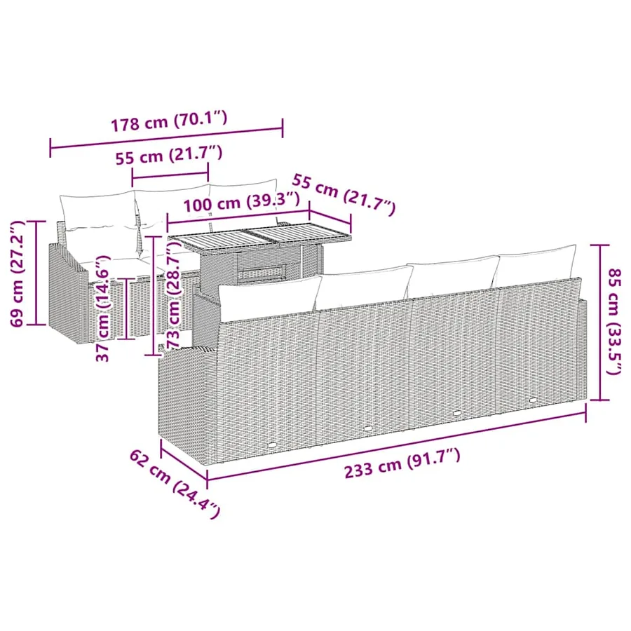 Ensemble de canapé de jardin 8 pc Gris et marron - 10