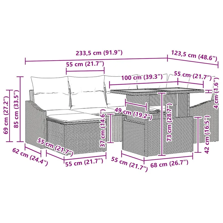 Ensemble de canapé de jardin 7 pcs Gris et marron - 12