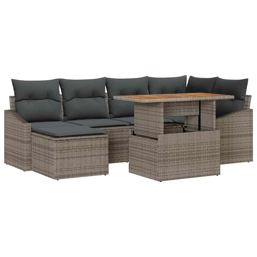 Ensemble de canapé de jardin 7 pcs Gris et marron - 2