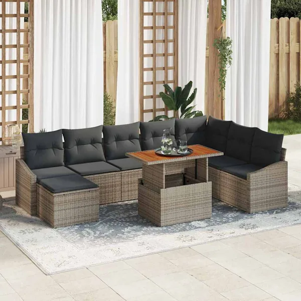 Ensemble de canapé de jardin 9 pcs Gris et marron
