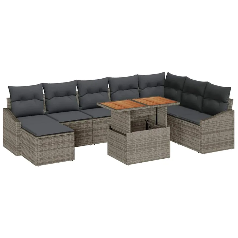 Ensemble de canapé de jardin 9 pcs Gris et marron - 2