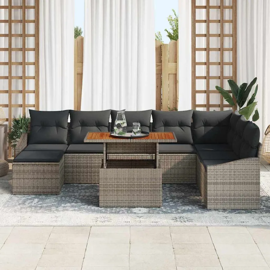 Ensemble de canapé de jardin 9 pcs Gris et marron - 3
