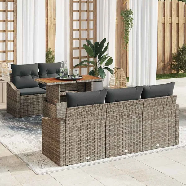 Ensemble de canapé de jardin 6 pc Gris et marron