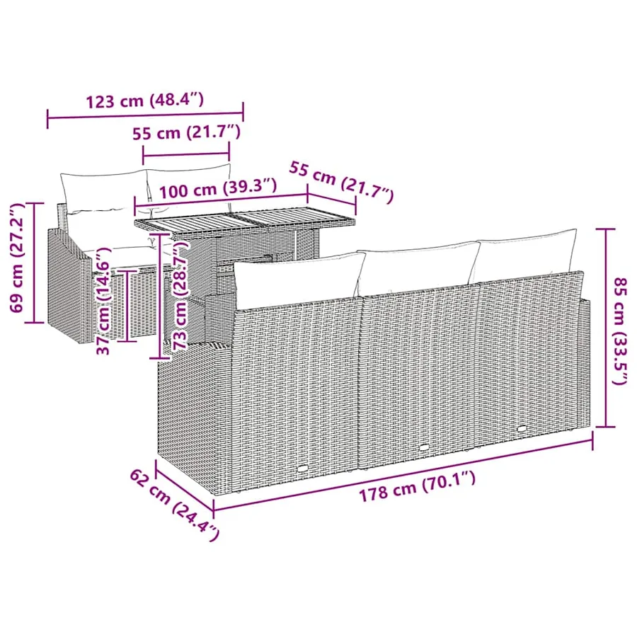 Ensemble de canapé de jardin 6 pc Gris et marron - 8