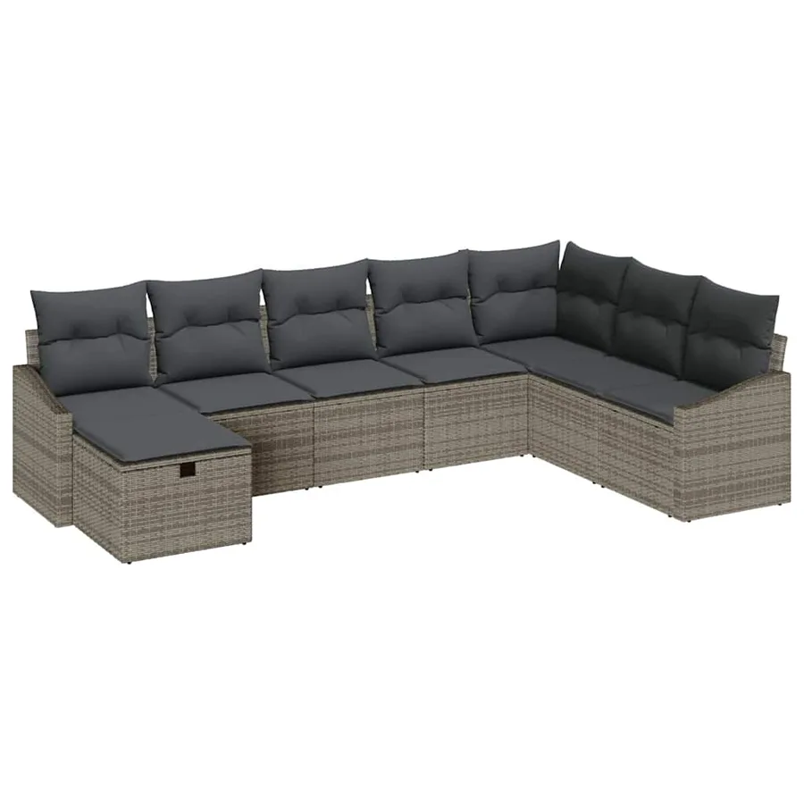 Ensemble de canapé de jardin avec coussin 8 pcs Gris Poly rotin - 2