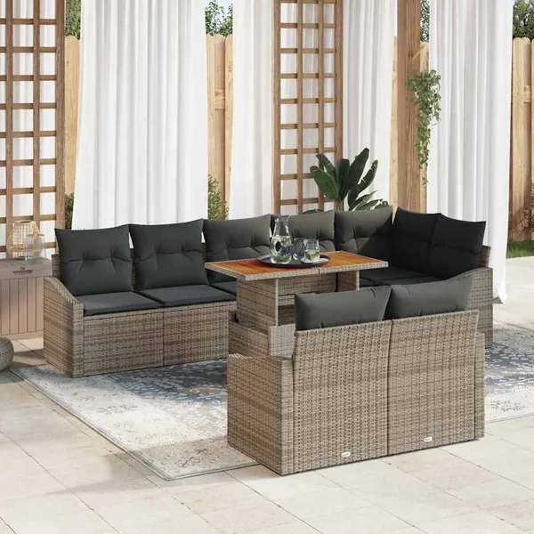 Ensemble de canapé de jardin avec coussin 9 pcs Gris et marron