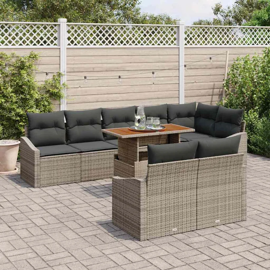 Ensemble de canapé de jardin avec coussin 9 pcs Gris et marron - 3