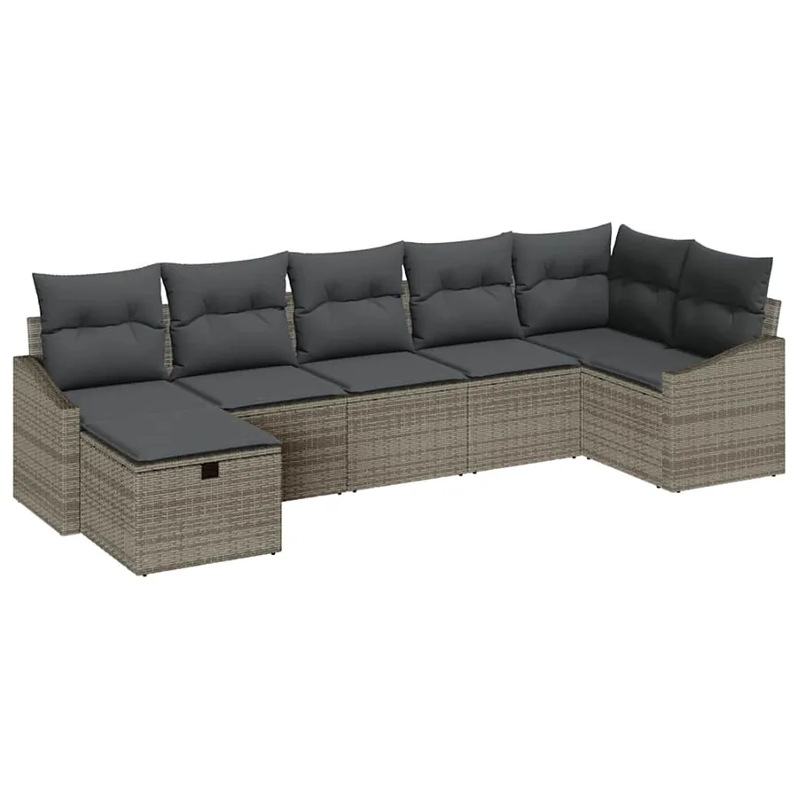 Ensemble de Canapés avec coussin 7 pcs Gris polyrotin - 2