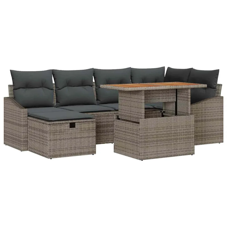 Ensemble de canapé de jardin avec coussin 7 pcs Gris polyrotin - 2