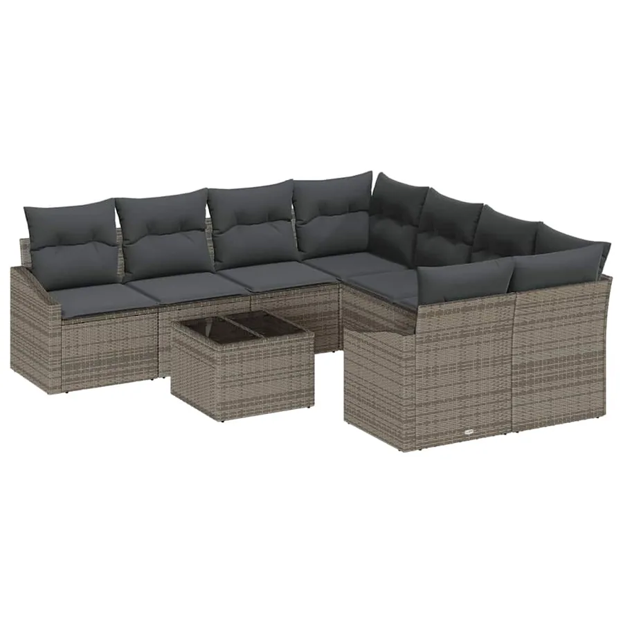 Ensemble de Canapés avec coussin 9 pcs Gris polyrotin - 2