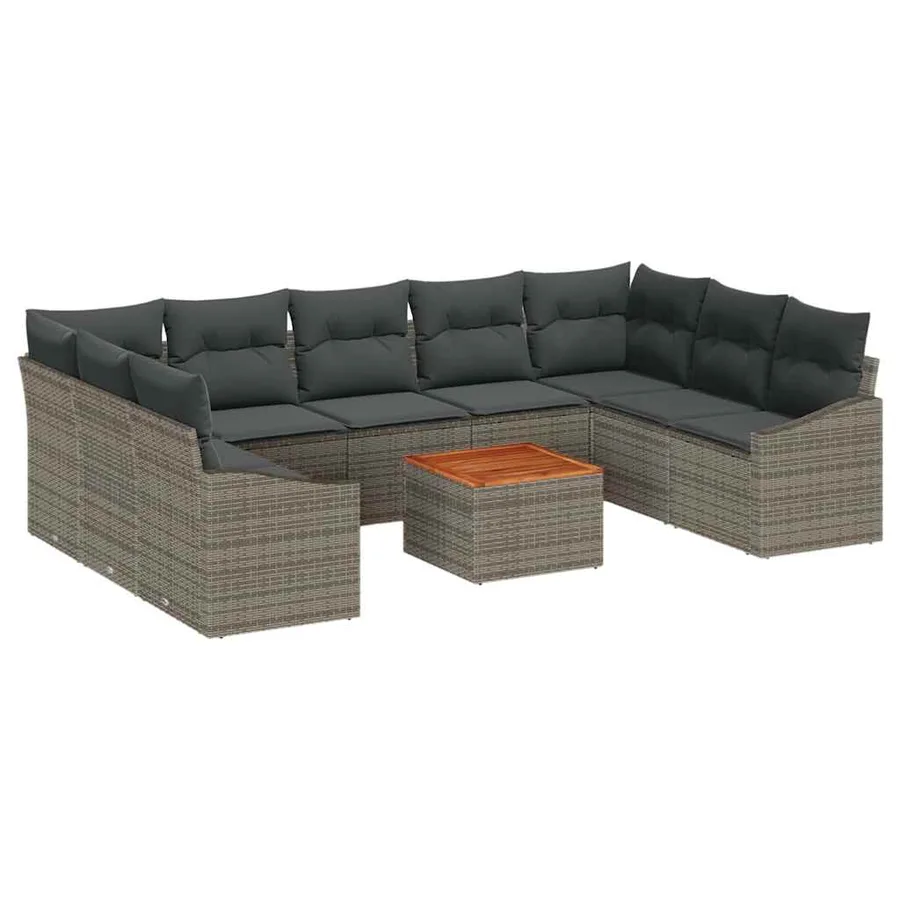 Ensemble de canapé de jardin avec coussin 10 pcs Gris polyrotin - 2