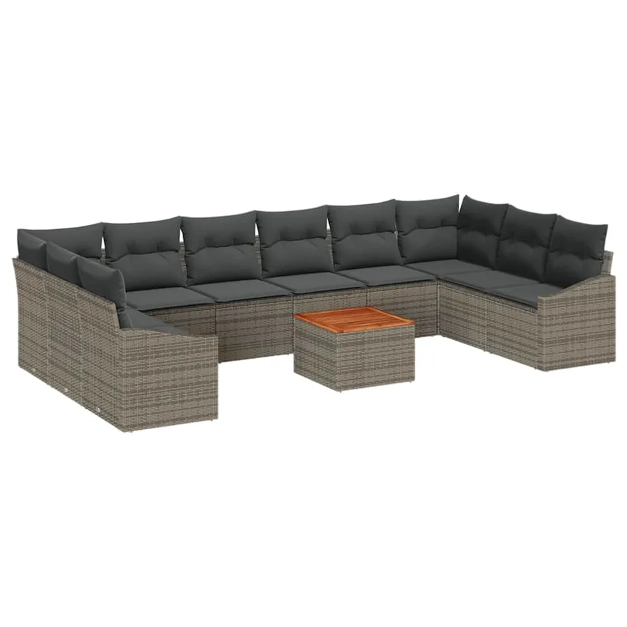 Ensemble de canapé de jardin avec coussin 11 pcs Gris polyrotin - 2