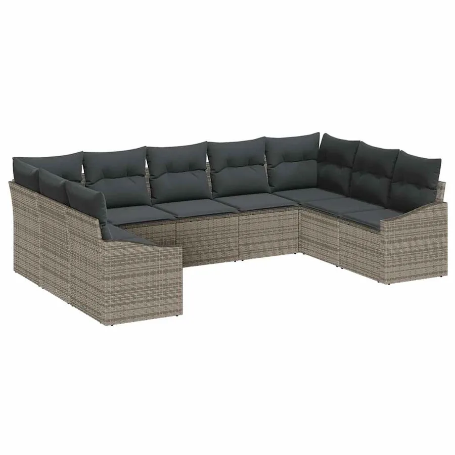 Ensemble de Canapés avec coussin 9 pcs Gris polyrotin - 2