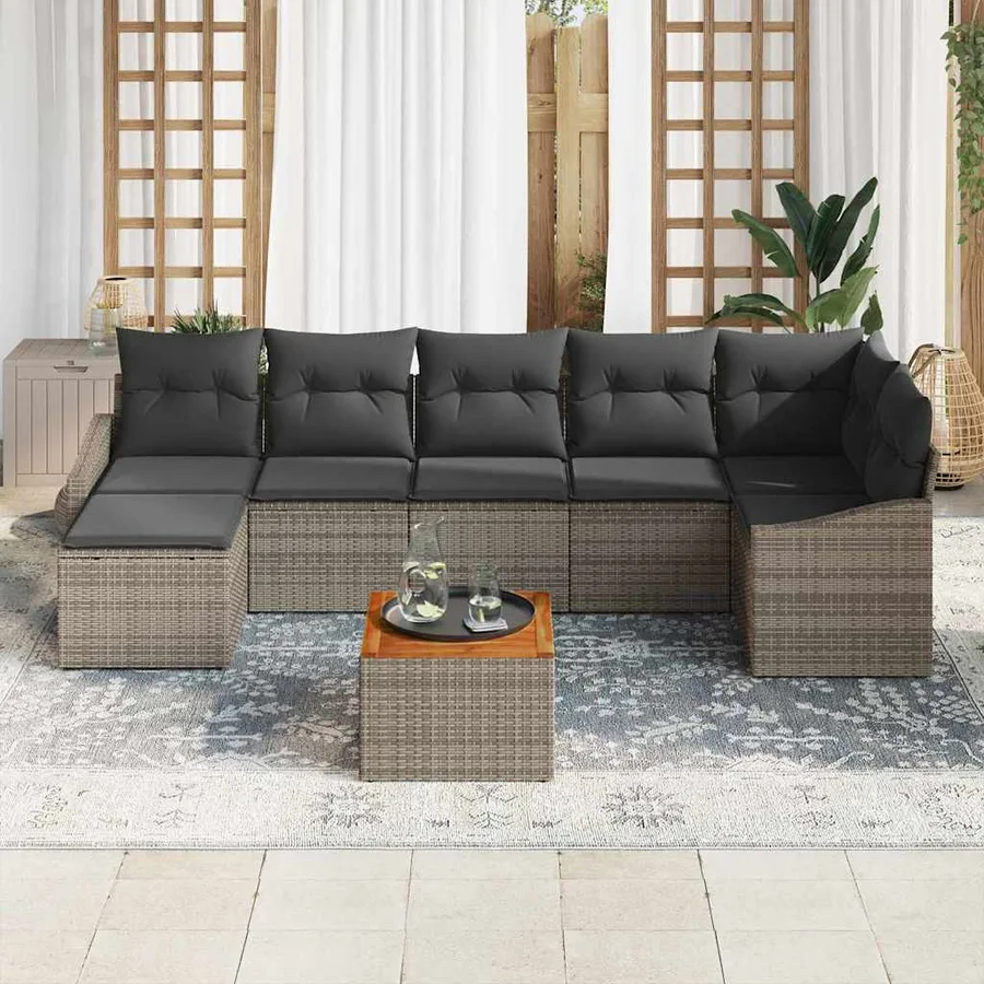 Ensemble de canapé de jardin avec coussin 8 pcs Gris polyrotin - 3