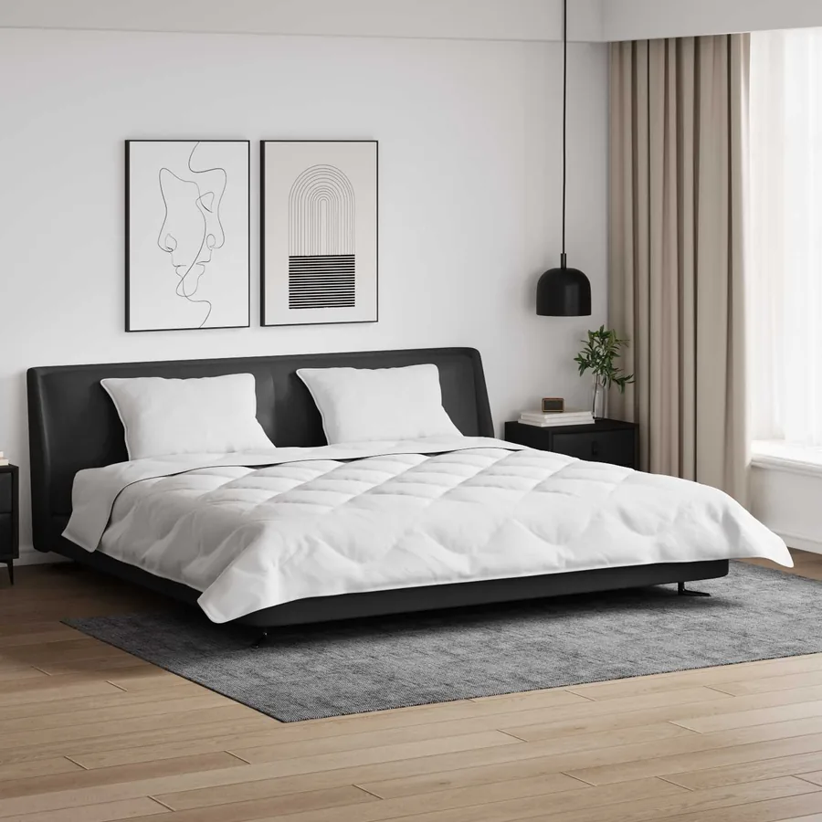Couette avec Oreillers 3 pcs Blanc Microfibre et Plumes D'oie