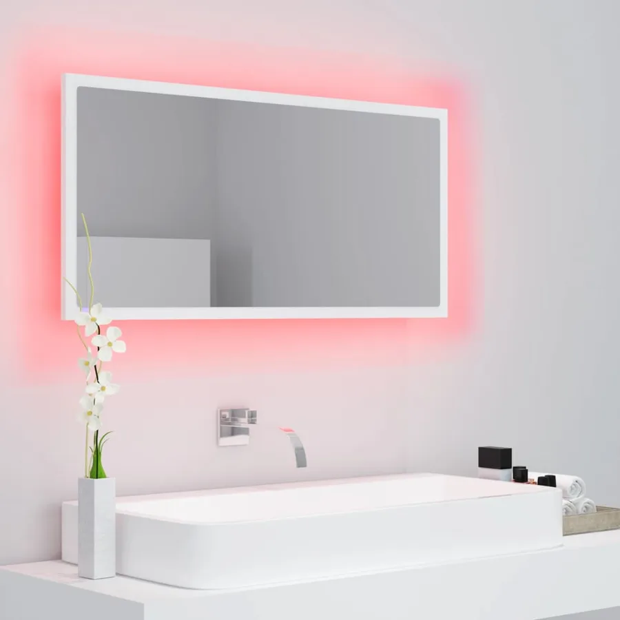 Miroir à LED de salle de bain Blanc 90x8,5x37 cm Acrylique - 9