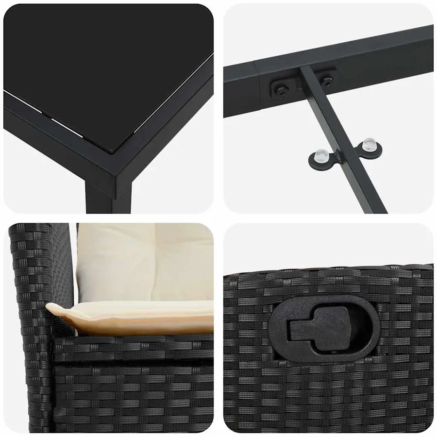 Ensemble de salle à manger pour jardin 7 pcs Noir polyrotin - 9