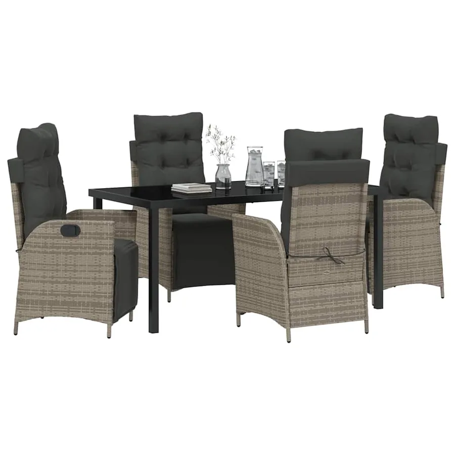 Ensemble de salle à manger pour jardin 5 pcs Gris polyrotin - 3