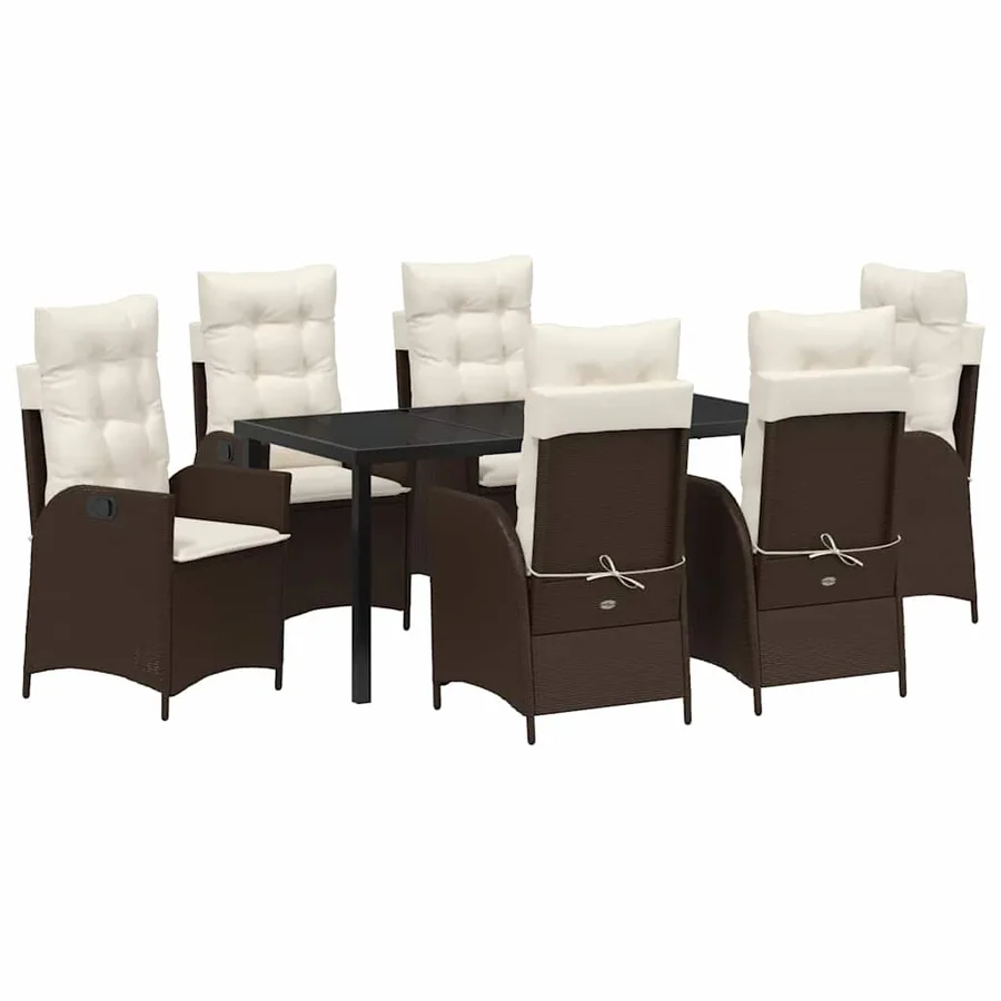 Ensemble de salle à manger pour jardin 7 pcs Marron polyrotin - 2