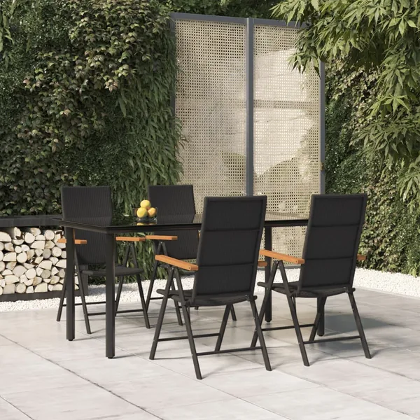 Ensemble à manger de jardin 5 pcs Noir et marron Résine tressée