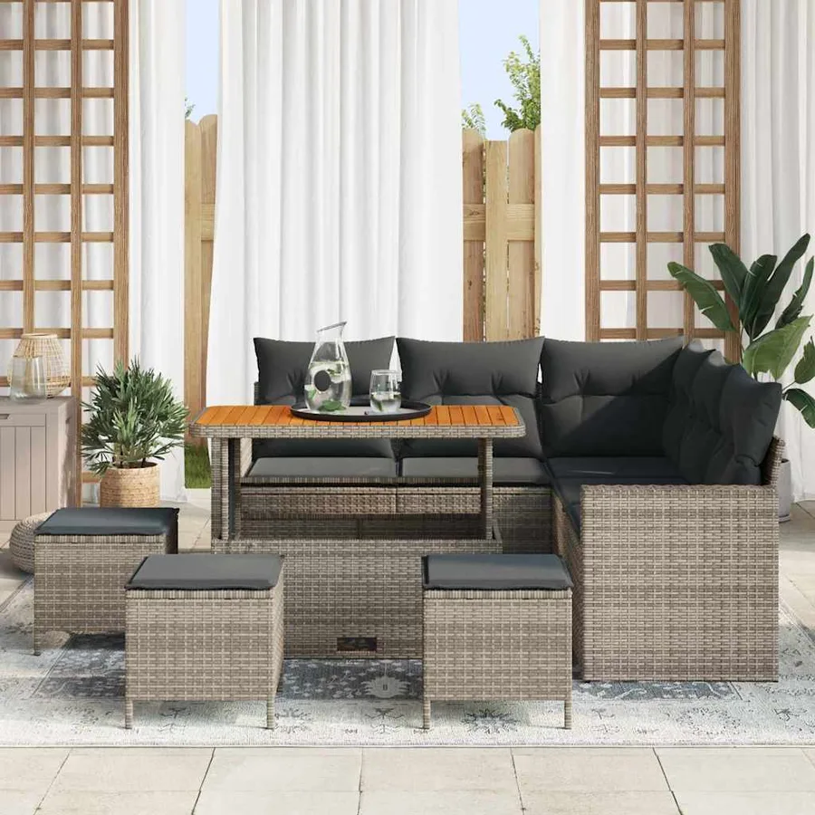 Ensemble de canapé de jardin 9 pcs Gris polyrotin - 3