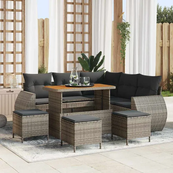 Ensemble de canapé de jardin 9 pcs Gris polyrotin