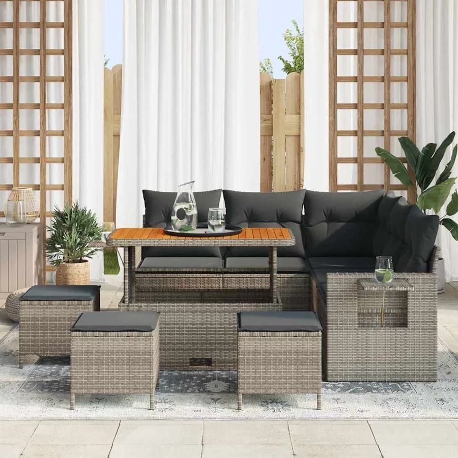 Ensemble de canapé de jardin avec coussin 9 pcs Gris polyrotin - 3