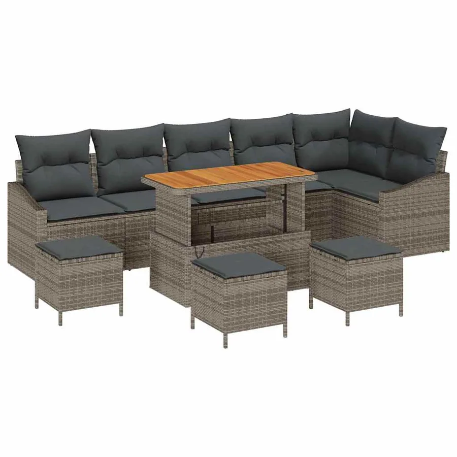 Ensemble de canapé de jardin avec coussin 10 pcs Gris polyrotin - 2