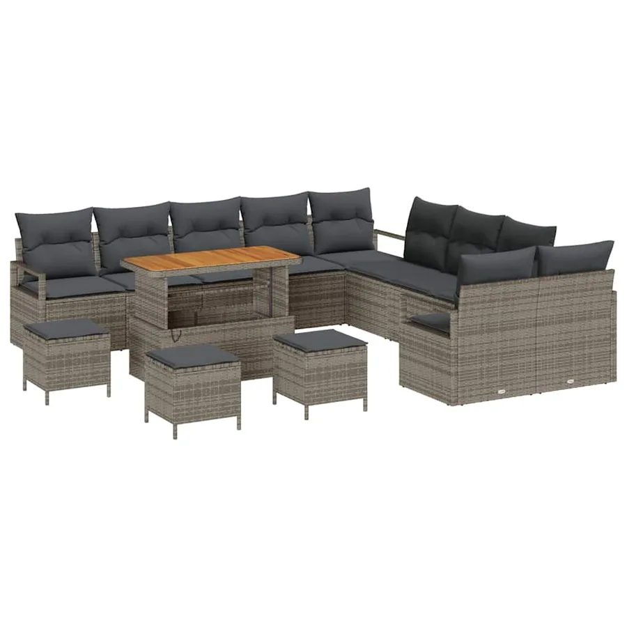 Ensemble de canapé de jardin avec coussin 14 pcs Gris polyrotin - 2